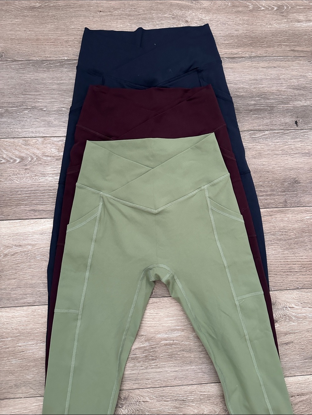 FOR THE PEACH High-Waist Crisscross Leggings Trio - Olive, Burgundy, Navy